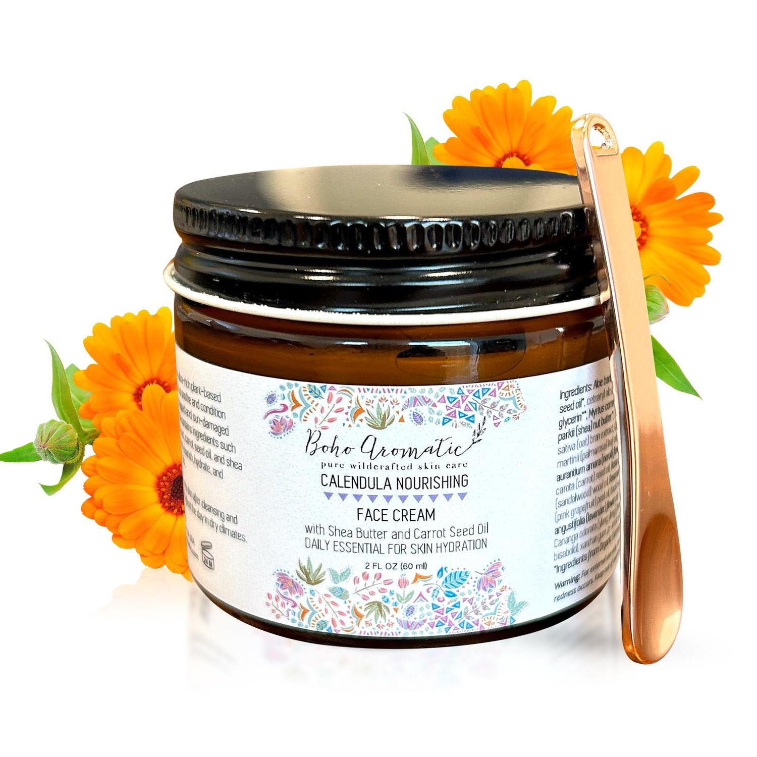 Boho Aromatic Calendula Nourishing Face Cream for Dry Skin, Natural &amp; Organic Facial Cream, Hydrating and Moisturizing skin care product, Vegan Face Cream, Facial Moisturizer for Dry Skin
