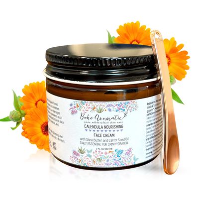 Boho Aromatic Calendula Nourishing Face Cream for Dry Skin, Natural &amp; Organic Facial Cream, Hydrating and Moisturizing skin care product, Vegan Face Cream, Facial Moisturizer for Dry Skin