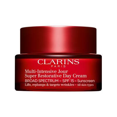 CLARINS Super Restorative Day Cream, Broad Spectrum SPF 15 Sunscreen | Anti-Aging Moisturizer For Mature Skin Weakened By Hormonal Changes | Replenishes, Illuminates &amp; Densifies Skin|Targets Wrinkles