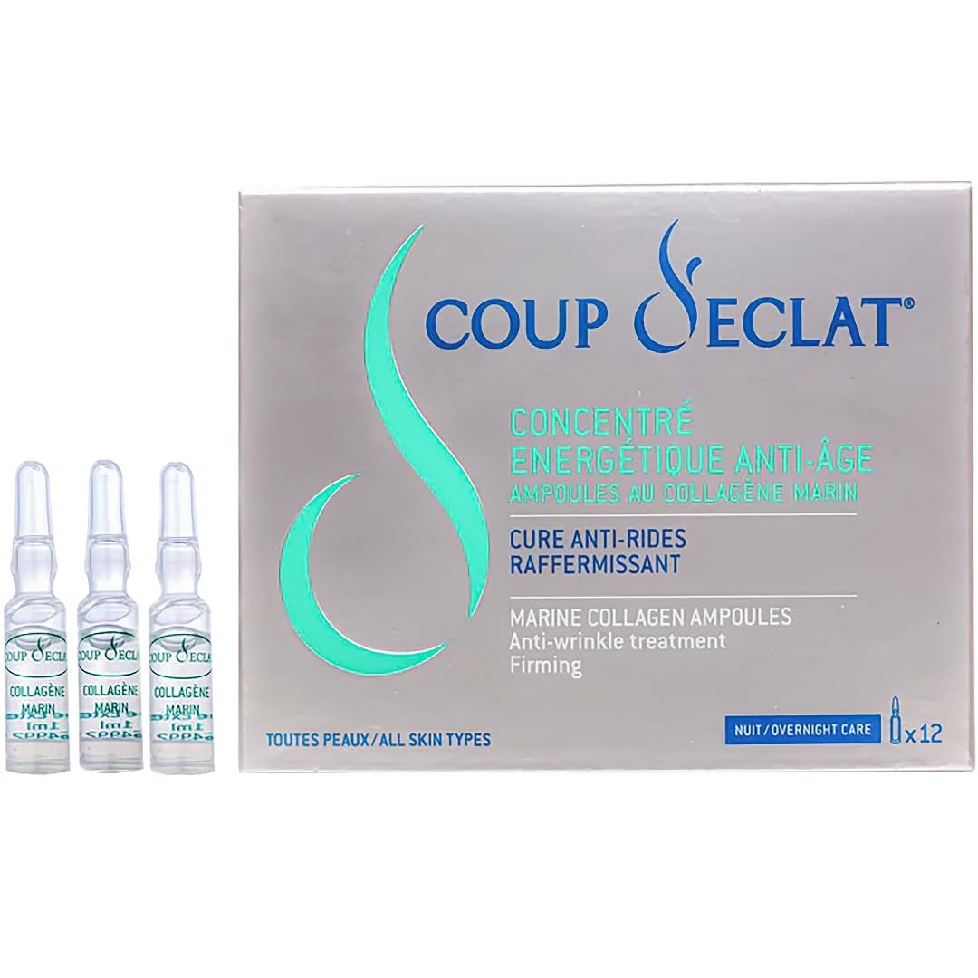 Coup d&#39;Eclat 12 Piece Marine Collagen Ampoules - Anti-Aging Skin Care, Rejuvenating Facial Serum for Fine Lines &amp; Wrinkles, Plumping &amp; Hydrating, 12 Ampoule Serum for Face
