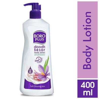 Boroplus Ayurvedic Body Lotion | with Milk &amp; Saffron | Moisturizing Lotion for Dry Skin | Hydrates &amp; Provide Soft and Supple Skin | 13.53 Oz/400ml