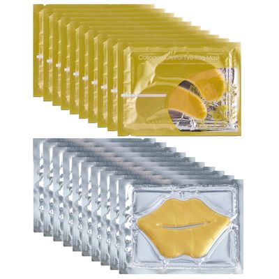 24K Gold Gel Crystal Collagen Eye and Lip Mask Set, 15 Pairs Gold Eye Mask &amp; 15 Pcs Gold Lip Mask for Moisturizing, Collagen Under Eye Mask for Dark Circles Puffiness and Wrinkles