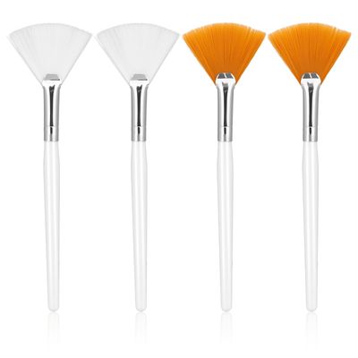 Giantree 4 Pcs Facial Fan Mask Brushes, Fan Brushes Esthetician, Soft Facial Applicator Brushes Tools, Makeup Fan Brush Tool for Mud Cream Loose Powder Highlighting and Blush(White and Yellow)