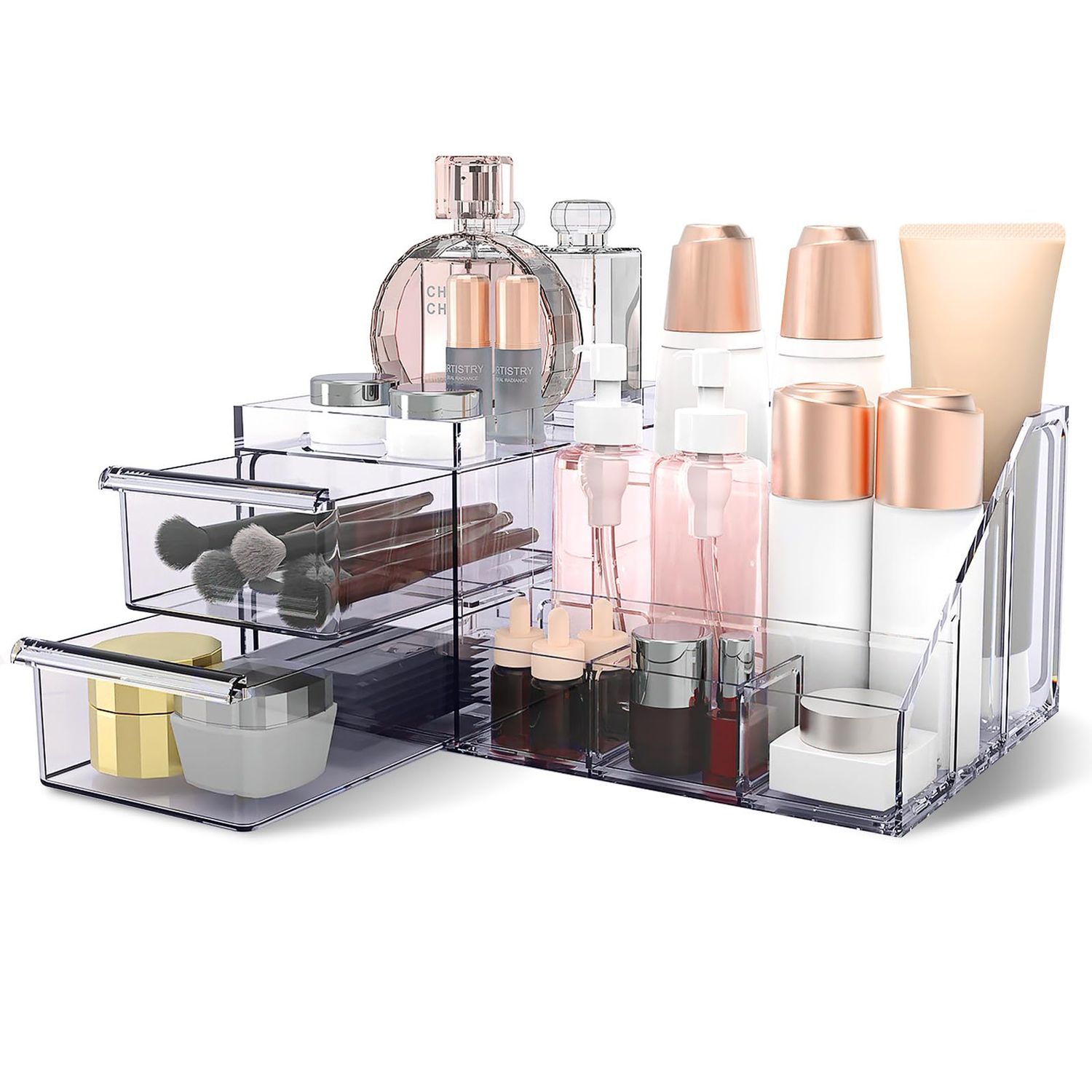 Devokimi Clear Makeup Organizer for Vanity, Cosmetics Organizer for Makeup Organization and Skincare Organizers, Vanity Makeup Organizer Countertop for Bathroom And Bedroom (Clear)