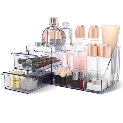 Devokimi Clear Makeup Organizer for Vanity, Cosmetics Organizer for Makeup Organization and Skincare Organizers, Vanity Makeup Organizer Countertop for Bathroom And Bedroom (Clear)