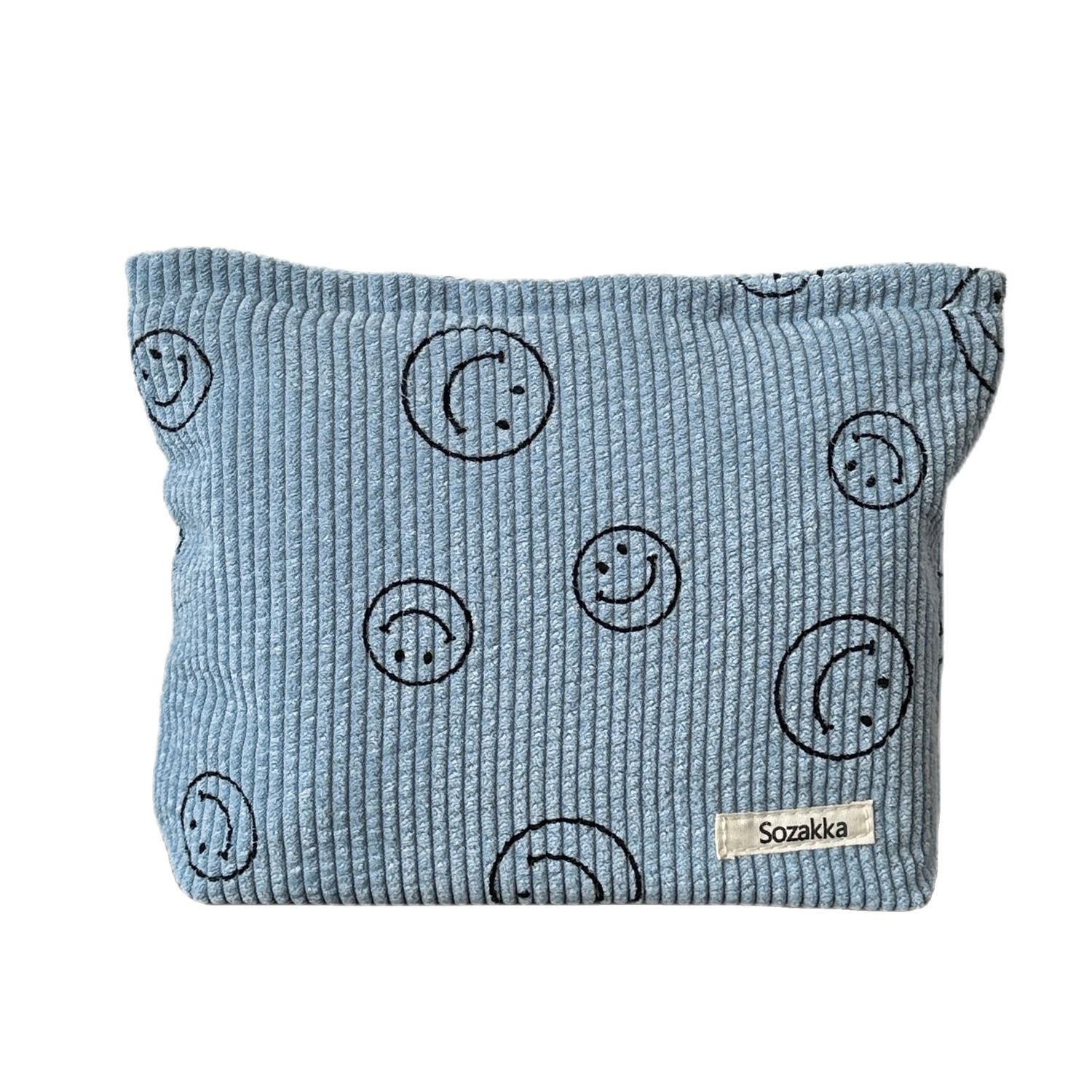 Cosmetic Bags for Women - Corduroy Cosmetic Bag Aesthetic Women Handbags Purses Smile Dots Makeup Organizer Storage Makeup Bag Girls Case Bags (Blue)