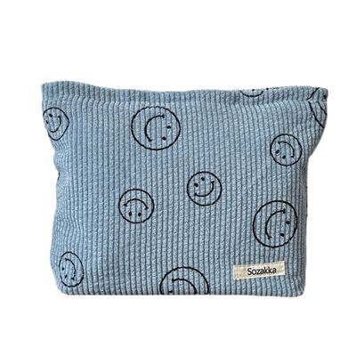 Cosmetic Bags for Women - Corduroy Cosmetic Bag Aesthetic Women Handbags Purses Smile Dots Makeup Organizer Storage Makeup Bag Girls Case Bags (Blue)