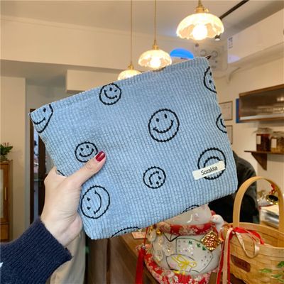 Cosmetic Bags for Women - Corduroy Cosmetic Bag Aesthetic Women Handbags Purses Smile Dots Makeup Organizer Storage Makeup Bag Girls Case Bags (Blue)