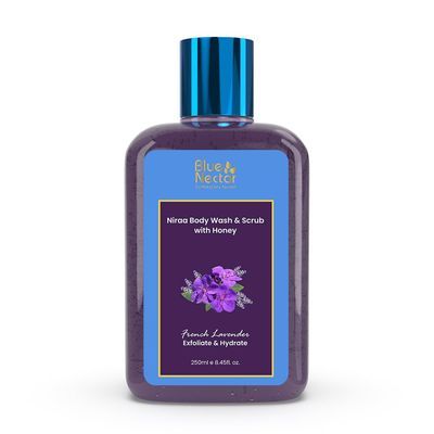 Blue Nectar Exfoliating Body Wash &amp; Scrub for Rough &amp; Bumpy Skin | French Lavender Tan Removal Body Scrub for Women &amp; Men(10 herbs,8.4 Fl Oz)