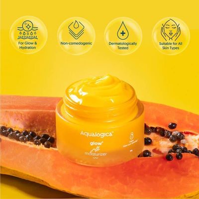 Aqualogica Glow+ Jello Face Moisturiser | Oil-Free Gel-Based Formula | Infused with Vitamin C & Papaya for Illuminating Moisturization | Gives Hydrated & Nourished Skin | 1.76 Oz/50g