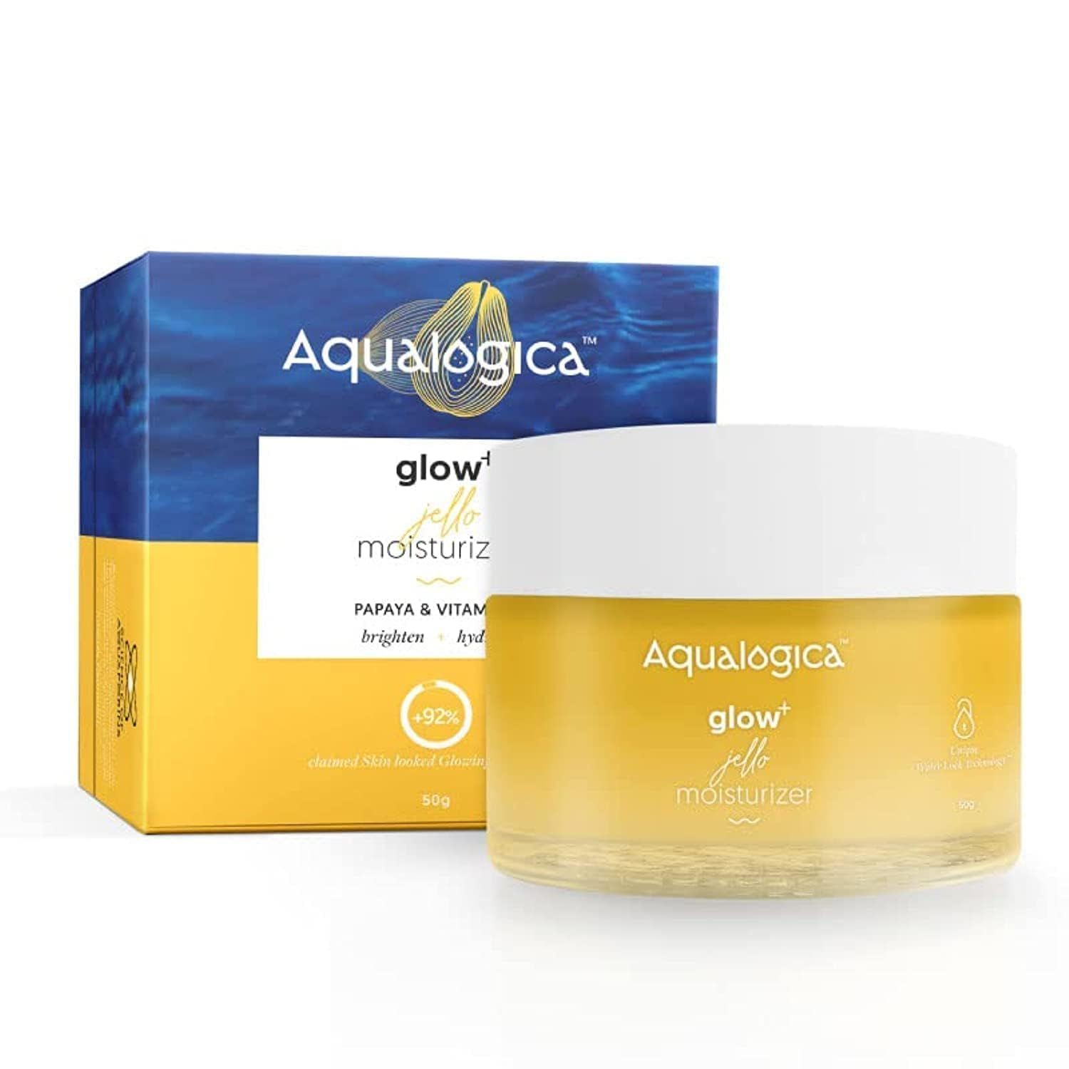 Aqualogica Glow+ Jello Face Moisturiser | Oil-Free Gel-Based Formula | Infused with Vitamin C &amp; Papaya for Illuminating Moisturization | Gives Hydrated &amp; Nourished Skin | 1.76 Oz/50g