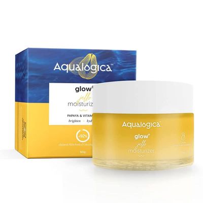 Aqualogica Glow+ Jello Face Moisturiser | Oil-Free Gel-Based Formula | Infused with Vitamin C &amp; Papaya for Illuminating Moisturization | Gives Hydrated &amp; Nourished Skin | 1.76 Oz/50g