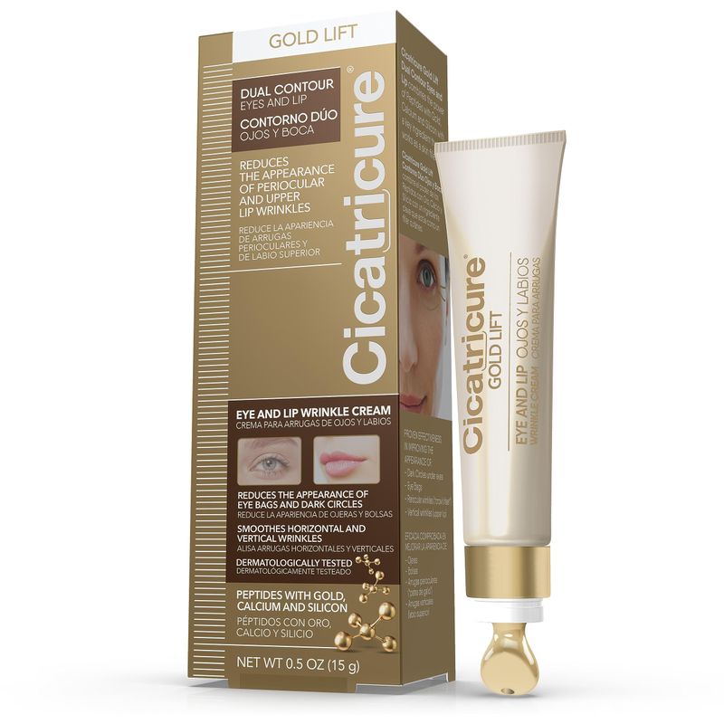 Cicatricure Gold Lift Dual Contour Eye and Lip Wrinkle Cream, Anti Aging Skin Care to Reduce Dark Circles, Puffiness &amp; Expression Lines, 0.5 Ounce