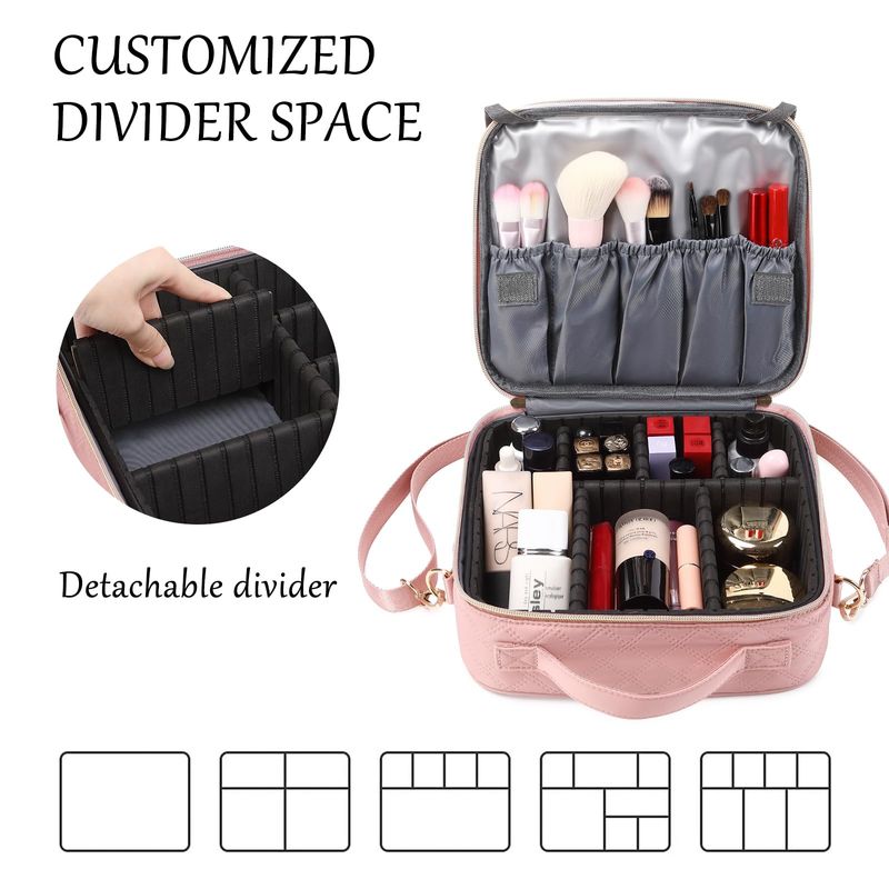 AIJIEKE Travel Makeup Bag, Cosmetic Bag with Small Make Up Organizer Case, Large Makeup Pouch for Women Purse for Cosmetics Accessories Brushes Skincare, Pink