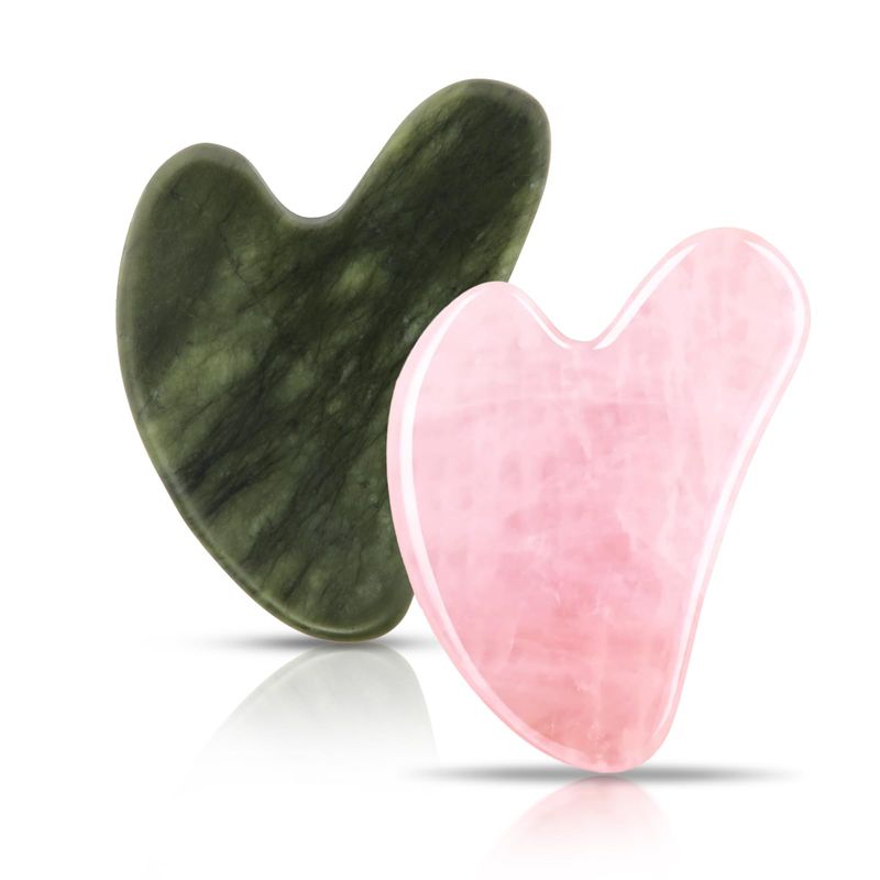 Contrybox Gua Sha Facial Tools 2 Pack, Guasha Tool for Face &amp; Eye Gua Sha Stone for Puffiness Reducing &amp; Jawline Sculpting Face Stone Gua Sha Tools for Skin Care GuaSha Stone Tool, Pink and Green