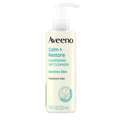 Aveeno Calm + Restore Facial Cleanser for Sensitive Skin, Hydrating Gentle Milky Face Cleanser with Nourishing Oat and Feverfew, Hypoallergenic Formula, Fragrance Free, 7.8 FL OZ