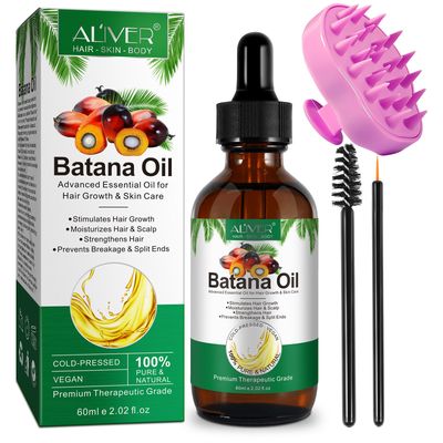 Batana Oil for Hair Growth 2.02 Fl Oz with Scalp Massage, 100% Pure Batana Essential Oil for Skin Care, Repairs Damaged Hair, Nourishes The Scalp, Reduces Hair Loss, Hair Oil for All Hair Types
