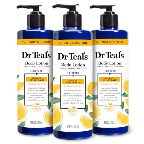 Dr Teal&#39;s Body Lotion, Lemon Prebiotic Lemon Balm &amp; Essential Oils, 18 oz (Pack of 3)