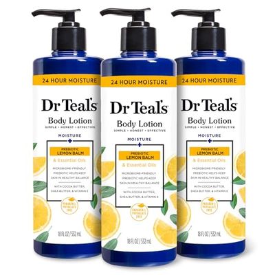 Dr Teal&#39;s Body Lotion, Lemon Prebiotic Lemon Balm &amp; Essential Oils, 18 oz (Pack of 3)