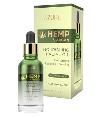 Azure Cosmetics Hemp &amp; Argan Nourishing Korean Facial Oil - Moisturizing | Repairing | Lifts Skin Reducing Appearance Of Wrinkles, Fine Lines &amp; Creases - 50mL / 1.69 fl.oz.