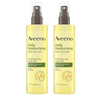 Aveeno Daily Moisturizing Body Oil Mist with Oat &amp; Jojoba Oil for Dry Sensitive Skin, Nourishing Body Spray for Smoother Skin, Paraben-, Silicone- &amp; Alcohol-Free, Twin Pack, 6.7 fl. oz, 2 Pack