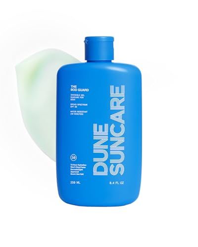 DUNE SUNCARE The Bod Guard - Clear Invisible Gel Body Sunscreen - Broad Spectrum Reef Safe SPF 30 Protection, 72 Hour Hydration, 40 Mins. Water Resistant, Non-Greasy, Great for Oily Skin (8.4 Fl Oz)