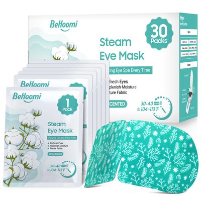BeHoomi 30Packs Steam Eye Mask, Heated Eye Mask Warm Compress for Eyes, Self Heating Disposable Eye Masks for Home Sleep, Spa, Travel Essentials &amp; Relaxation Gifts, Stocking Stuffers (Unscented)