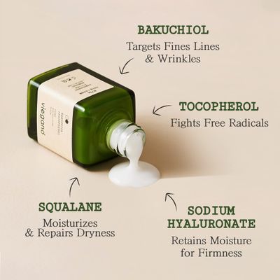 [ viegano ] Rejuvenating Serum with Bakuchiol Retinol Alternative | BAKUCHIOL + TOCOPHEROL | Targets Fines Lines &amp; Wrinkles | Korean Skincare for Elasticity &amp; Uneven texture| 100% Vegan | 35 mL