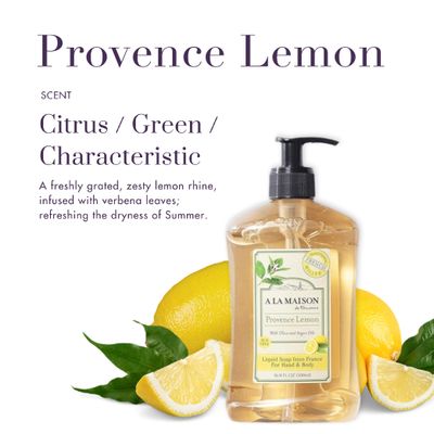 A LA MAISON French Liquid Hand Soap, Provence Lemon - Natural Hand Wash Made with Essential Oils - Biodegradable, Plant-Based, Vegan, Cruelty-Free, Alcohol &amp; Paraben Free (16.9 oz, 1 Pack)