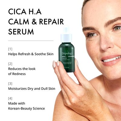 Depology CICA H.A Calm &amp; Repair Serum | Reducing Discomfortable and Sensitivity Face Serum | Hydrating &amp; Replenishing Facial Skin Care Product | Providing Relief from Redness Serum 1.01 fl.Oz