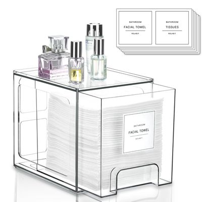 Disposable Face Towel Holder, Plastic Face Towels Storage Box with Drawer Compatible with Clean Skin Club Face Towels, Clear Skin Towel Containers, Skincare Oragnizer for Vanity, Bathroom Organization