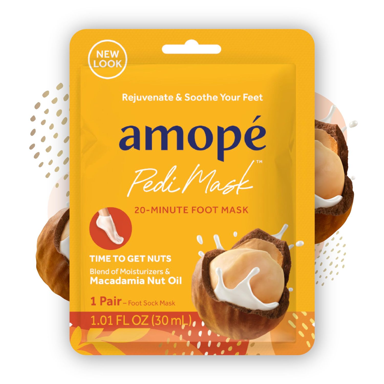 Amop Pedi Mask 20-Minute Foot Mask, Intensely Moisturizing Socks, Self-Care, Time to Get Nuts with Macadamia Nut Oil, Urea &amp; Vitamin Complex for Long Lasting Hydration, 3 pair (Packaging May Vary)