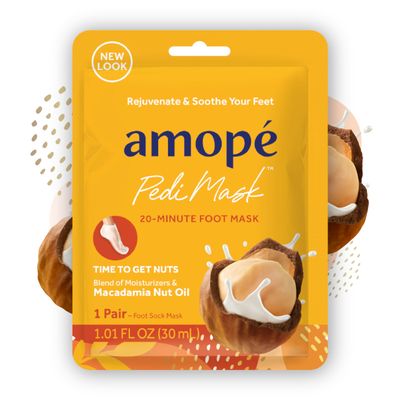 Amop Pedi Mask 20-Minute Foot Mask, Intensely Moisturizing Socks, Self-Care, Time to Get Nuts with Macadamia Nut Oil, Urea &amp; Vitamin Complex for Long Lasting Hydration, 3 pair (Packaging May Vary)