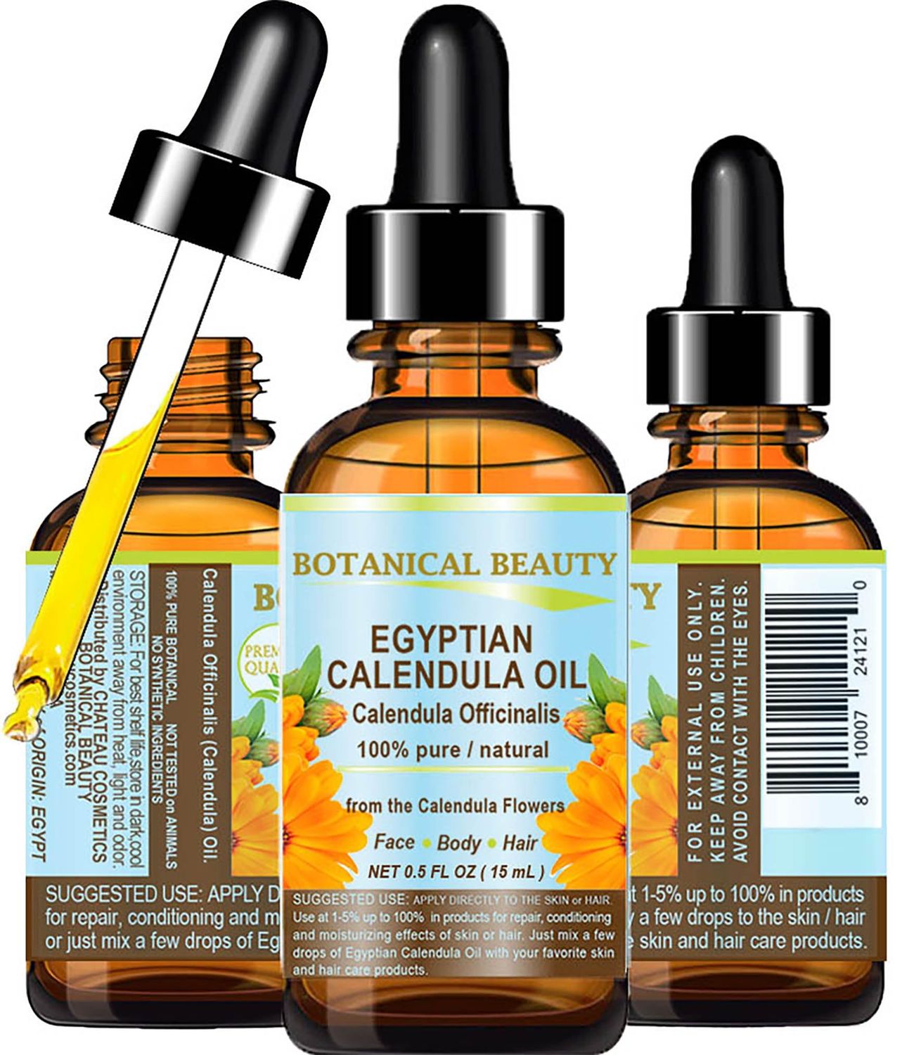 Botanical Beauty CALENDULA OIL Egyptian Calendula Officinalis Marigold Oil Pure Natural for FACE, SKIN, BODY, HAIR, NAILS 0.5 Fl.oz.- 15 ml Skin Moisturizer Oil