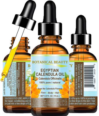 Botanical Beauty CALENDULA OIL Egyptian Calendula Officinalis Marigold Oil Pure Natural for FACE, SKIN, BODY, HAIR, NAILS 0.5 Fl.oz.- 15 ml Skin Moisturizer Oil