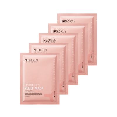 DERMALOGY by NEOGENLAB Probiotics Relief Mask, Pack of 5 (0.88 oz / 25g) - Hydrating &amp; Firming Facial Sheet Mask with Probiotics Lactobacillus &amp; Bifida &amp; Collagen - Korean Skin Care