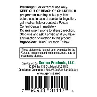 Germa Mutton Tallow Cream - 100% Pure Sebo Flandes Moisturizer for Hands &amp; Sunburn Relief, Adult Skin Care, 0.7oz
