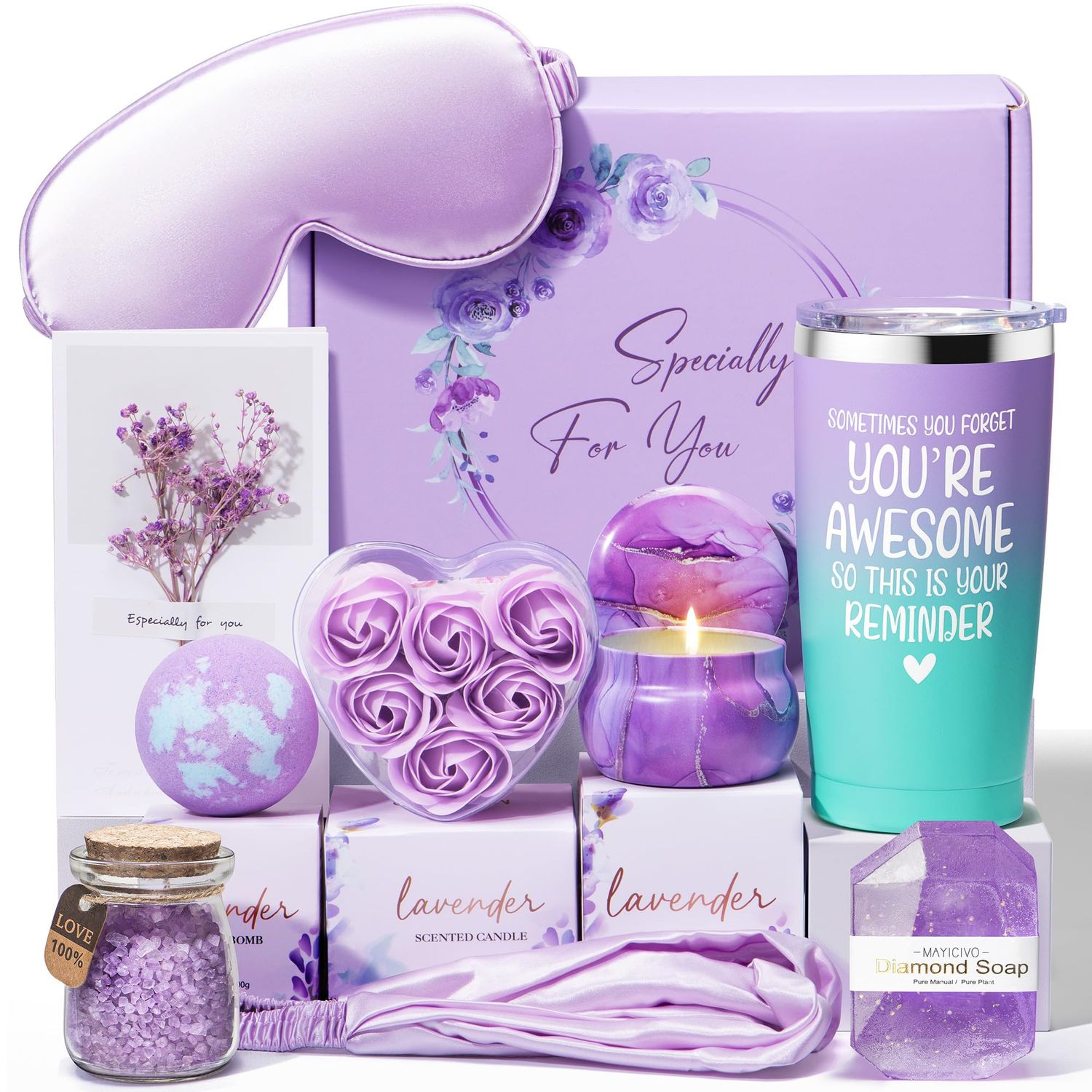 Birthday Gifts for Women Friendship, Lavender Relaxing Spa Gifts Basket for Women Self Care Gifts, Thank You Gifts Bath Set Valentines Day Gifts for Her Mom Sister Wife Friend Girlfriend Nurse Teacher