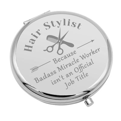Hairdresser Gifts Compact Makeup Mirror Hair Stylist Gifts for Women Appreciation Gifts for Hair Stylist Hair Dresser Gift Salon Stylist Gift Travel Makeup Mirror Birthday Gifts (Silver)