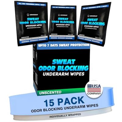 Armoray Dry At Last Underarm Deodorant Wipes Individually Wrapped - Anti Perspirant &amp; Anti Sweat Wipes for Hyperhidrosis Treatment - Armpit Sweat Blocker - Deodorant Wipes for Women &amp; Men, 15 Count