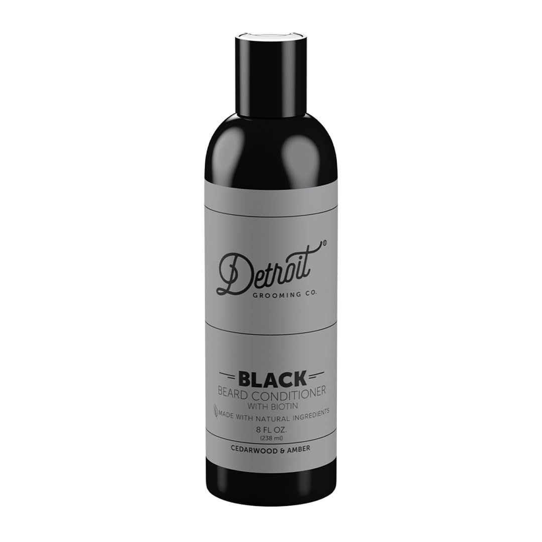Detroit Grooming Co. Beard Conditioner with Argan Oil &amp; Cocoa Seed Butter - Softening, Detangling, and Hydrating Beard Conditioner - Black Edition (Cedarwood &amp; Amber) - 8oz