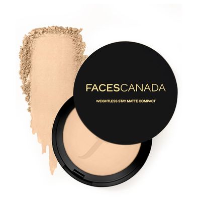 FACESCANADA Weightless Matte Finish Compact Powder - Natural | Non Oily Pressed Powder | Easy Blendable &amp; Lightweight | Sun Protection with Vitamin E | 0.32 Oz/9g