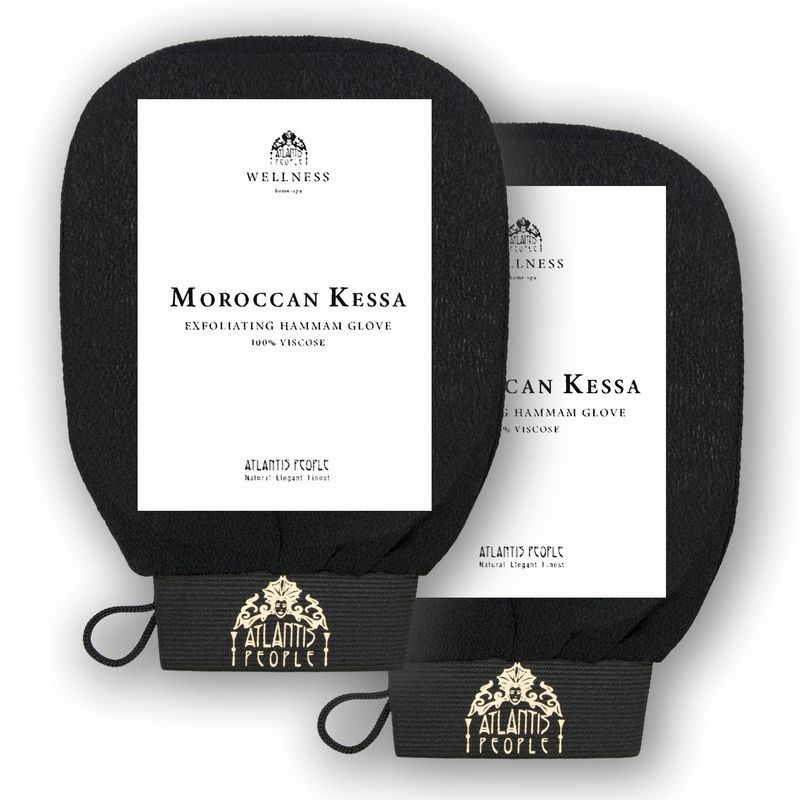 Atlantis People's Moroccan Exfoliating Glove 2 PACK - Body Scrubber &amp; Dead Skin Remover, Fake Tan Skin Cleanser &amp; Exfoliating Mitt for Clogged Pores, Dry Skin Dirt - Microdermabrasion At Home