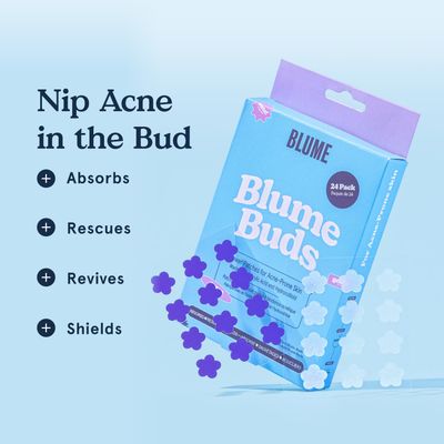 Blume Buds Hydrocolloid Pimple Patches - HSA FSA Eligible - Salicylic Acid Acne Patches - Calming Blemish Patches & Zit Stickers for All Skin Types (24 count)