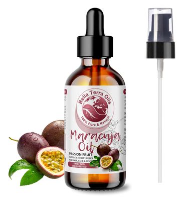 Bella Terra Oils - Maracuja (Passion Fruit) Oil 2oz - Cold-Pressed Excellence, Rich in Vitamin C &amp; Linoleic Acid, Perfect Blend for Smooth &amp; Lustrous Skin