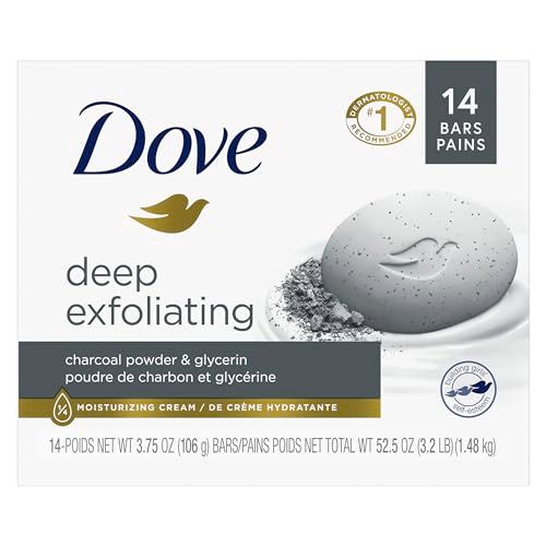 Dove Beauty Bar Soap Deep Exfoliating Charcoal Powder &amp; Glycerin 14 count,for Softer, Smoother Skin,Scrubs Away Impurities 3.75oz