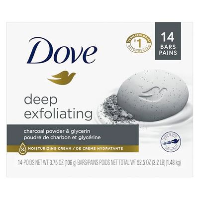 Dove Beauty Bar Soap Deep Exfoliating Charcoal Powder &amp; Glycerin 14 count,for Softer, Smoother Skin,Scrubs Away Impurities 3.75oz