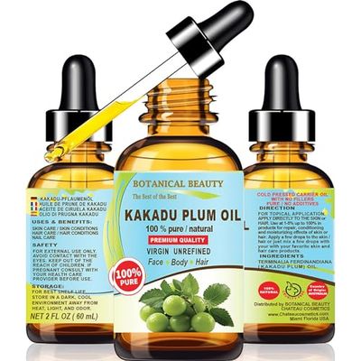 Botanical Beauty Australian KAKADU PLUM OIL 100% Pure Natural Virgin Unrefined Cold-pressed carrier oil 1 Fl oz 30 ml For Face, Skin, Body, Hair, Lip, Nails