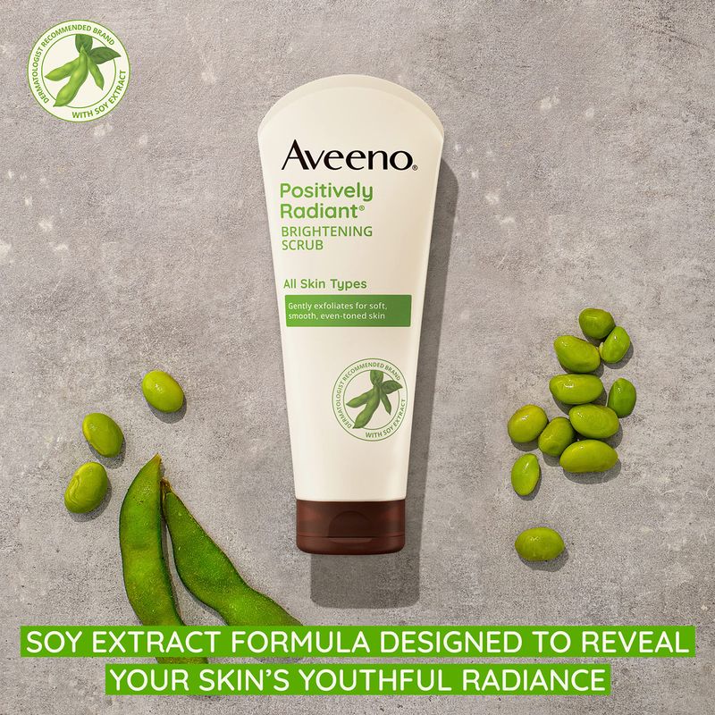 Aveeno Positively Radiant Skin Brightening Exfoliating Daily Facial Scrub, Moisture-Rich Soy Extract, helps improve skin tone &amp; texture, Oil-&amp; Soap-Free, Hypoallergenic, 7 oz