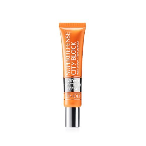 Clinique Superdefense City Block Oil Free Broad Spectrum SPF 50 Daily Energy + Face Protector | Sheer, Weightless Makeup Primer + Sunscreen, 1.4 Fl Oz
